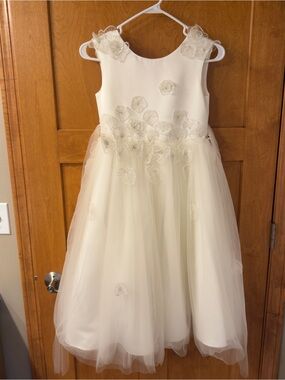 Ivory Floral Appliqué Tulle Formal Dress for Girls